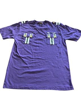 Atti Mens Purple Knit Shirt with Pockets and Epaulettes Y2K